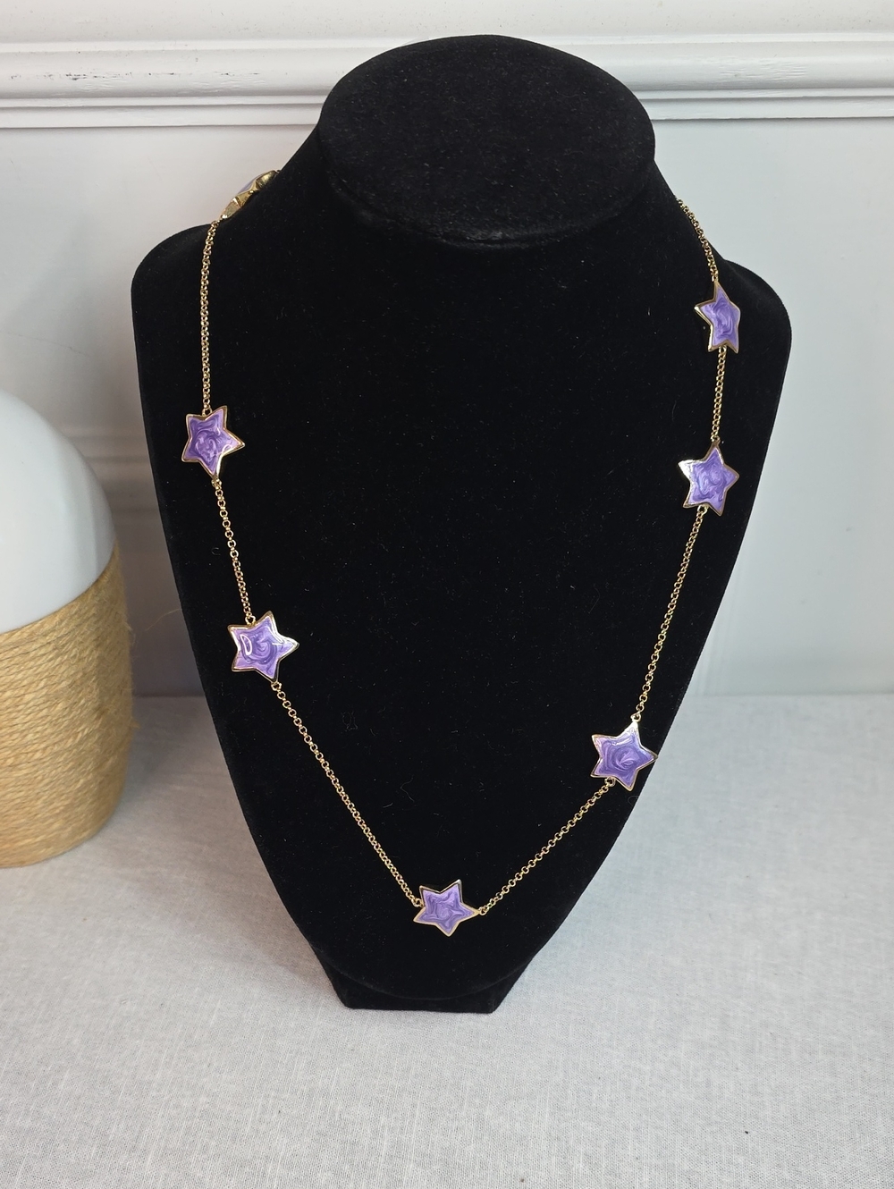 Lauren G Adams Purple Marbled Star Enamel 18k Gold Plated Brass Station Necklace